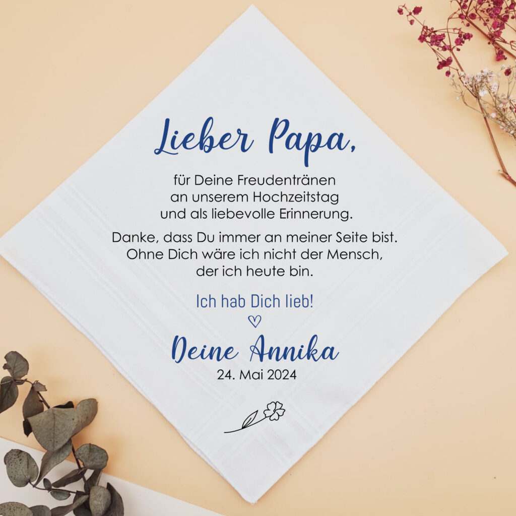 Stofftaschentuch "liebevolle Erinnerung" für die Freudentränen, personalisiertes Taschentuch für die Brauteltern zur Hochzeit
