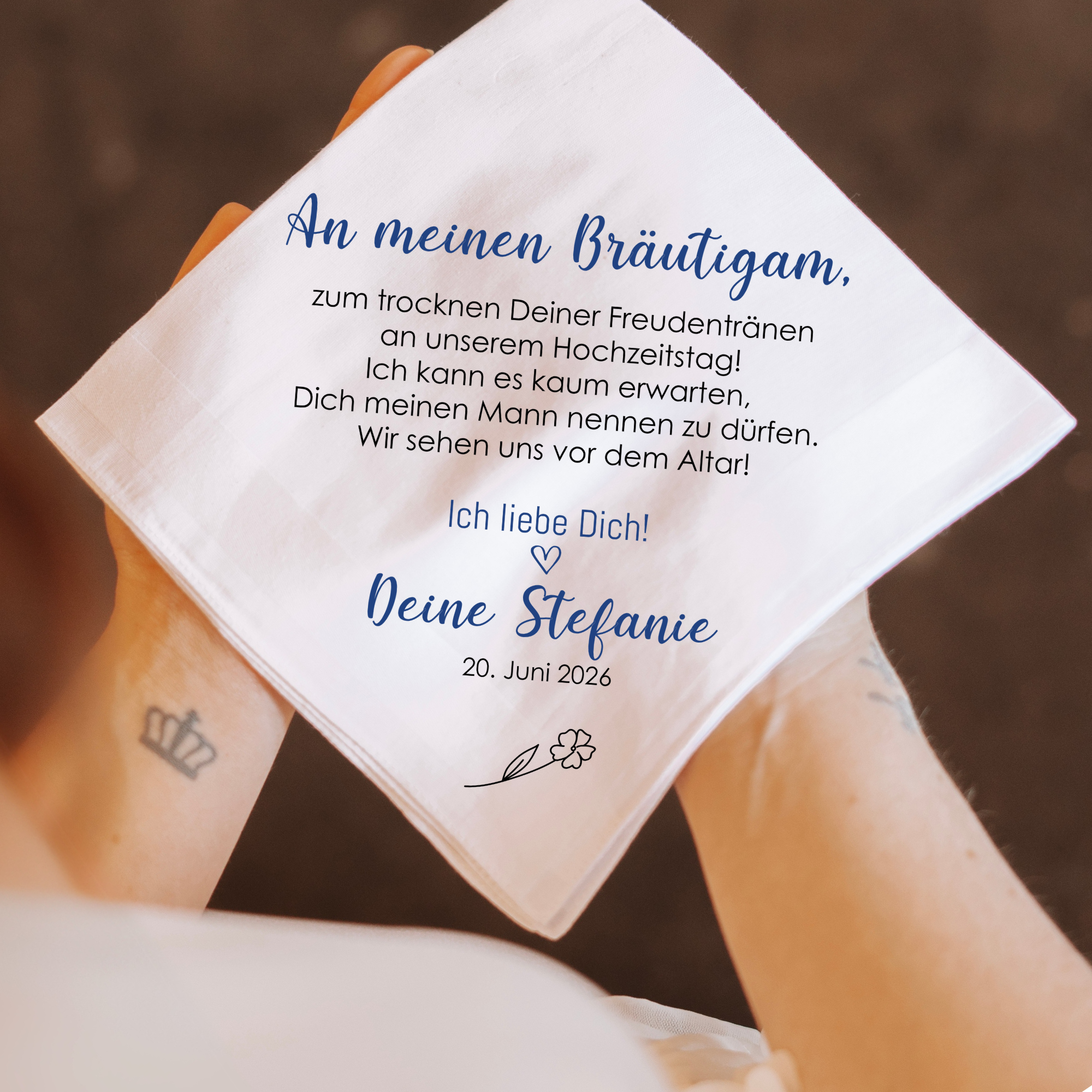 Stofftaschentuch von Braut an den Bräutigam