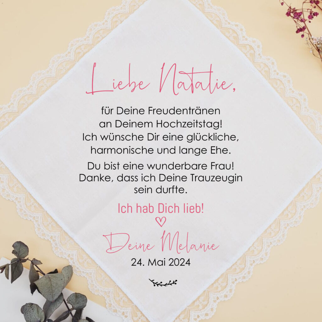 Taschentuch Freudentränen Hochzeit_Trauzeugin an Braut