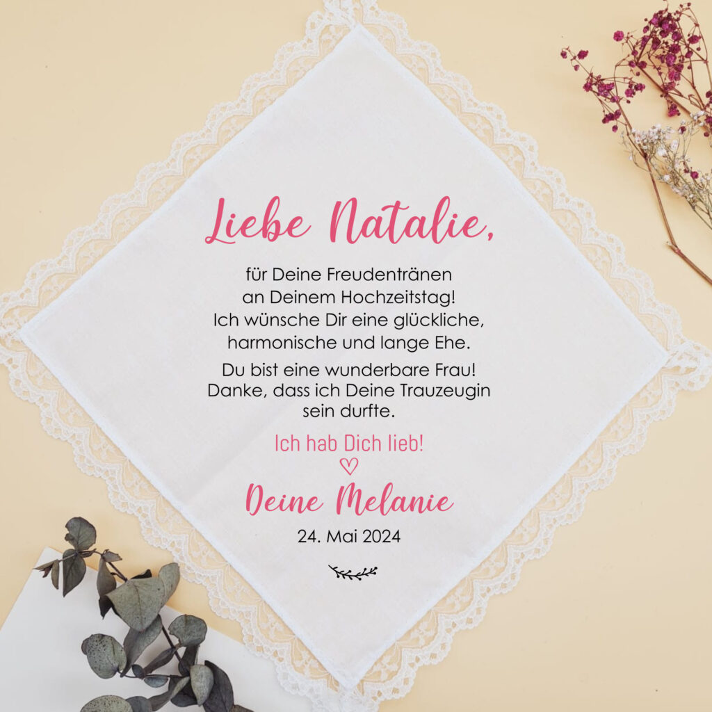 Taschentuch Freudentränen Hochzeit_Trauzeugin an Braut