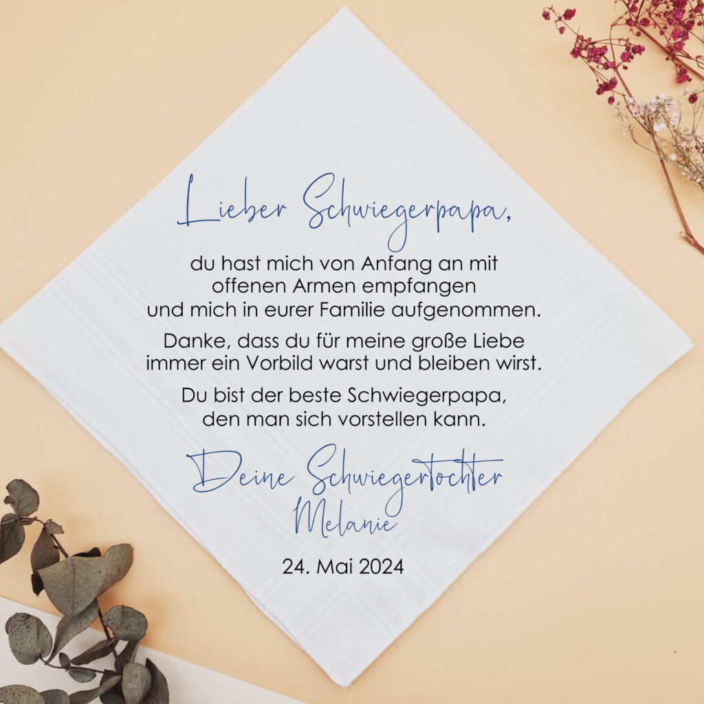 Taschentuch Freudentränen Hochzeit_Trauzeuginan Braut_Schwiegerpapa_gefaltet