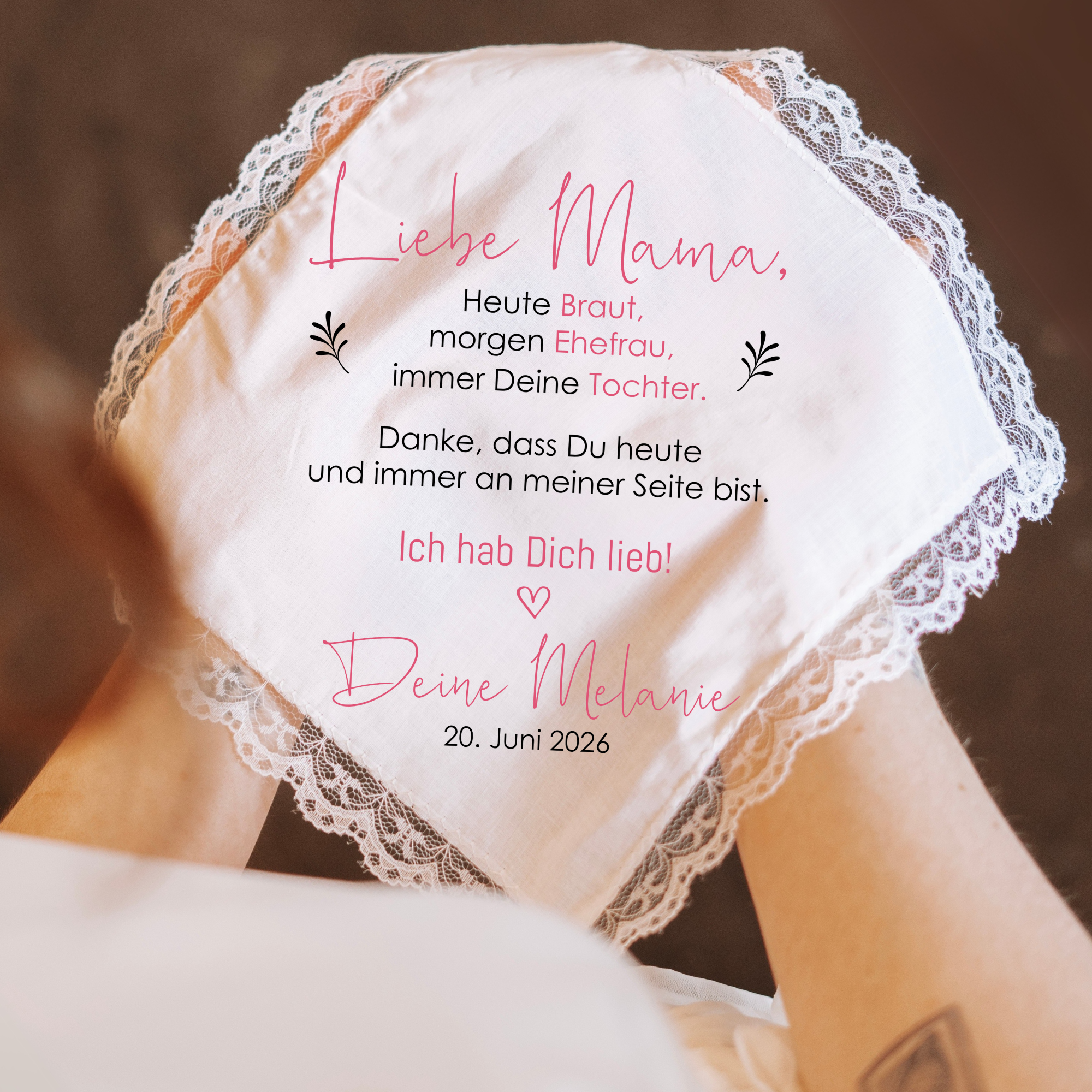 Stofftaschentuch "Braut, Ehefrau, Tochter"